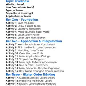 Lasers And Their Applications Worksheet Activity Booklet