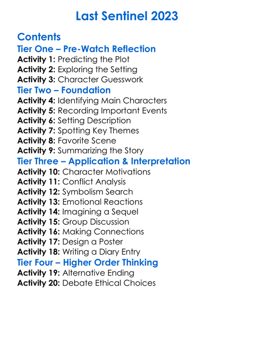 Last Sentinel 2023 Worksheet Activity Booklet