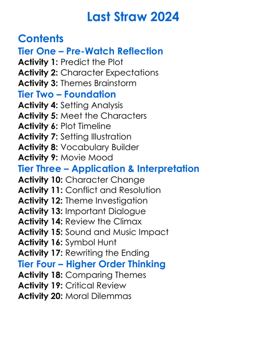 Last Straw 2024 Worksheet Activity Booklet