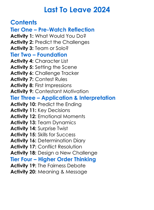 Last To Leave 2024 Worksheet Activity Booklet