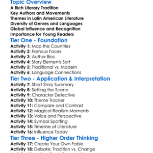Latin American Literature Worksheet Activity Booklet