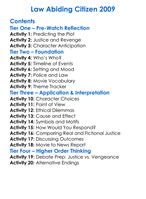 Law Abiding Citizen 2009 Worksheet Activity Booklet