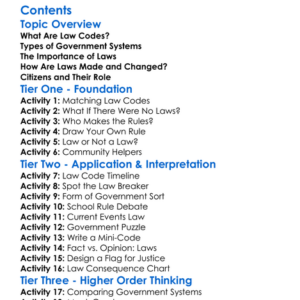 Law Codes And Government Systems Worksheet Activity Booklet