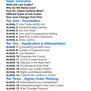 Law Codes And Systems Of Justice Worksheet Activity Booklet