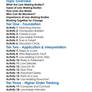Law-Making Bodies Worksheet Activity Booklet