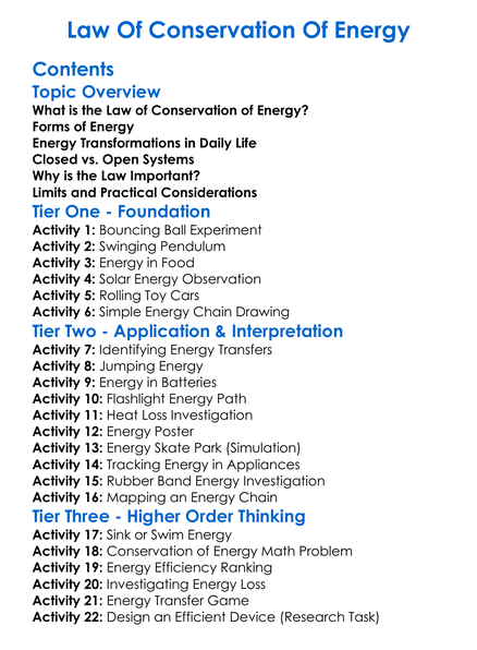 Law Of Conservation Of Energy Worksheet Activity Booklet