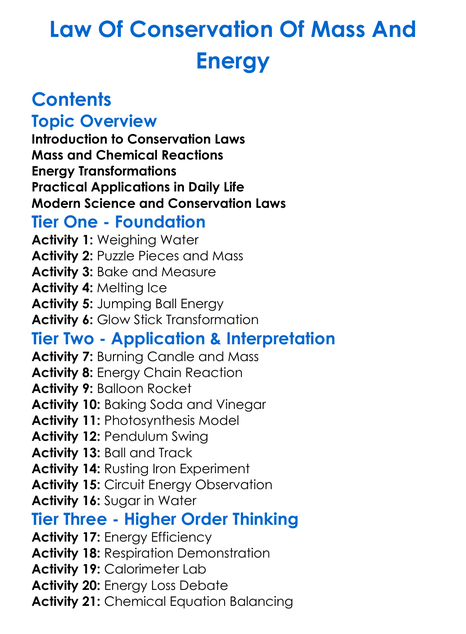 Law Of Conservation Of Mass And Energy Worksheet Activity Booklet