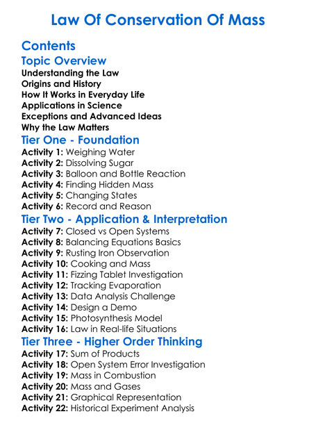 Law Of Conservation Of Mass Worksheet Activity Booklet