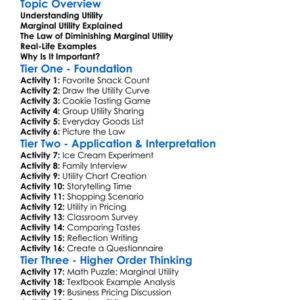 Law Of Diminishing Marginal Utility Worksheet Activity Booklet