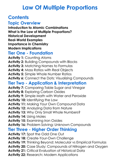 Law Of Multiple Proportions Worksheet Activity Booklet