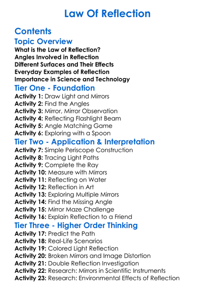 Law Of Reflection Worksheet Activity Booklet