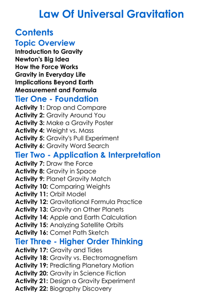 Law Of Universal Gravitation Worksheet Activity Booklet