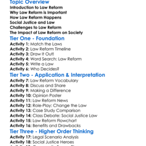 Law Reform And Social Justice Worksheet Activity Booklet