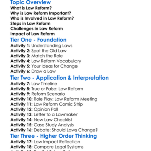 Law Reform Worksheet Activity Booklet