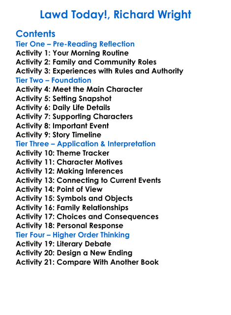 Lawd Today Richard Wright Worksheet Activity Booklet