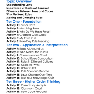Laws And Codes Of Conduct Worksheet Activity Booklet