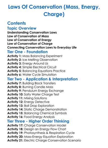 Laws Of Conservation Mass Energy Charge Worksheet Activity Booklet