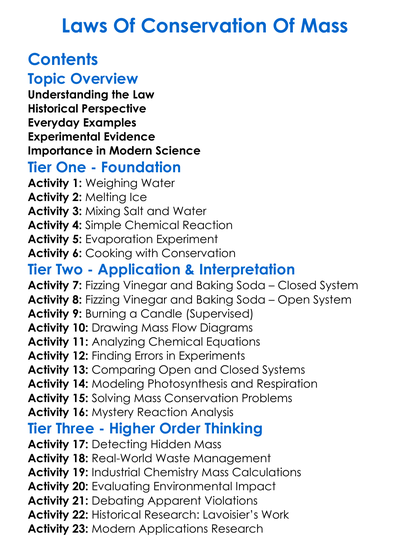 Laws Of Conservation Of Mass Worksheet Activity Booklet