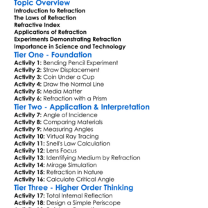 Laws Of Refraction Worksheet Activity Booklet