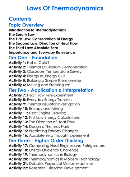 Laws Of Thermodynamics Worksheet Activity Booklet
