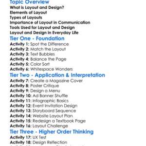 Layout And Design Worksheet Activity Booklet