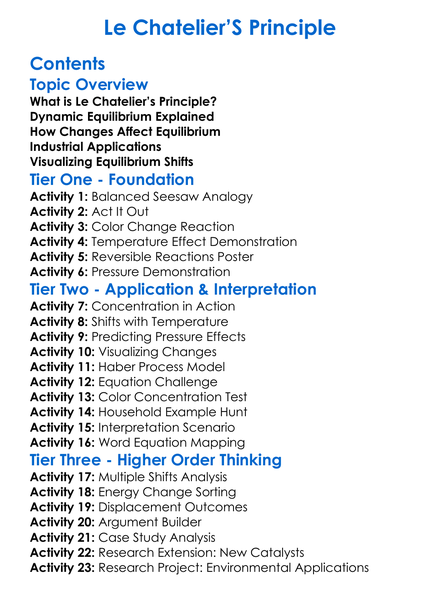 Le Chateliers Principle Worksheet Activity Booklet