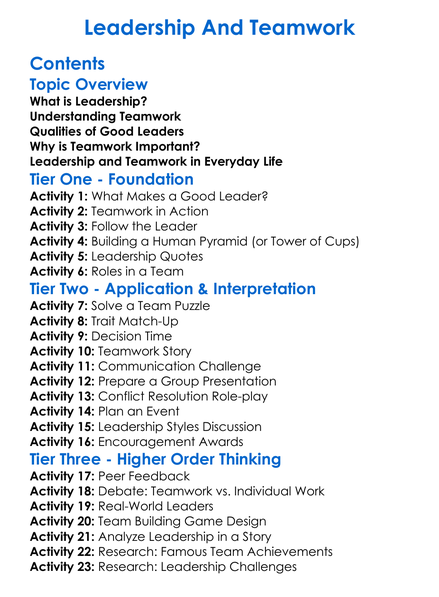 Leadership And Teamwork Worksheet Activity Booklet