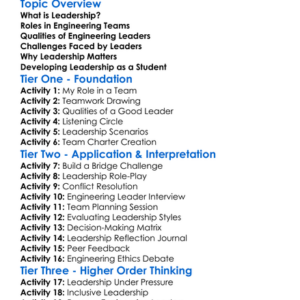Leadership In Engineering Teams Worksheet Activity Booklet