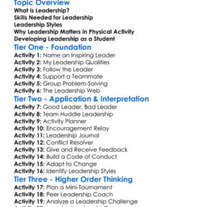 Leadership In Physical Activity Worksheet Activity Booklet
