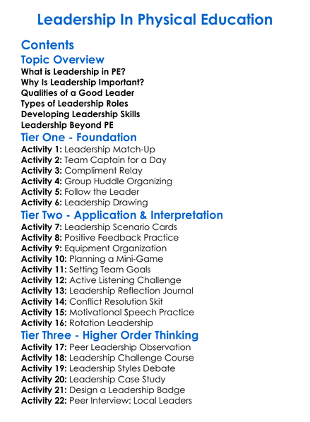 Leadership In Physical Education Worksheet Activity Booklet