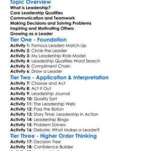 Leadership Qualities Worksheet Activity Booklet