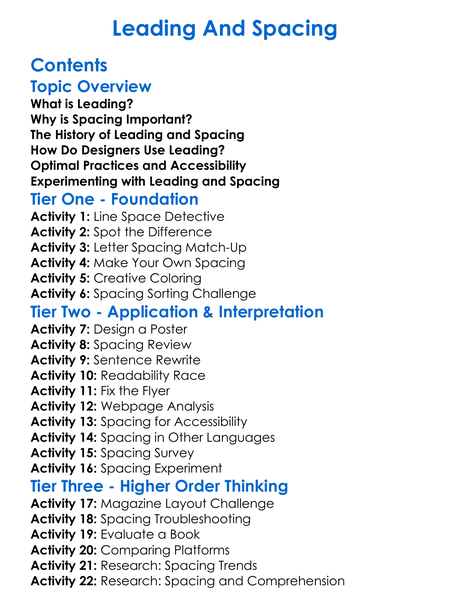 Leading And Spacing Worksheet Activity Booklet