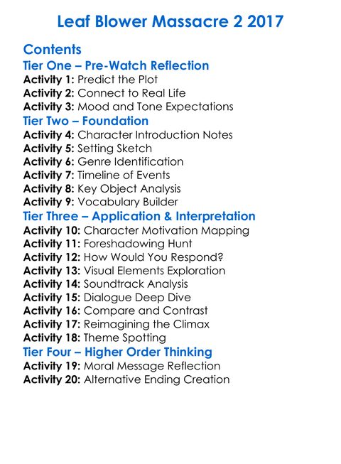 Leaf Blower Massacre 2 2017 Worksheet Activity Booklet