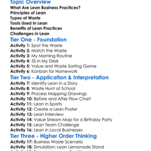 Lean Business Practices Worksheet Activity Booklet