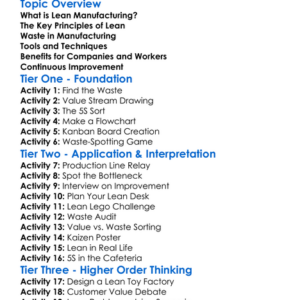 Lean Manufacturing Principles Worksheet Activity Booklet