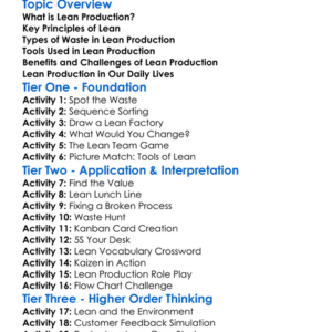 Lean Production Worksheet Activity Booklet