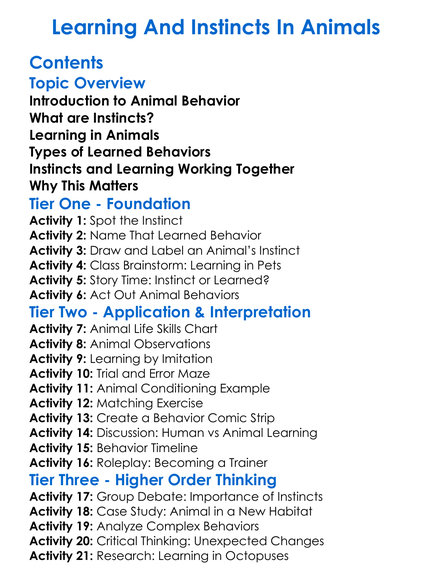 Learning And Instincts In Animals Worksheet Activity Booklet