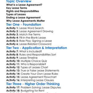 Lease Agreements Worksheet Activity Booklet