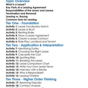 Leasing Agreements Worksheet Activity Booklet