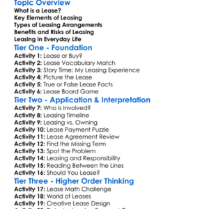 Leasing Transactions Worksheet Activity Booklet