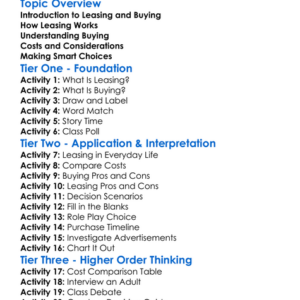 Leasing Vs Buying Worksheet Activity Booklet