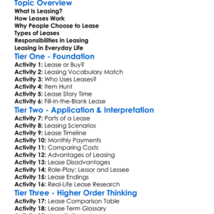 Leasing Worksheet Activity Booklet