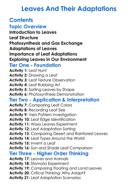 Leaves And Their Adaptations Worksheet Activity Booklet