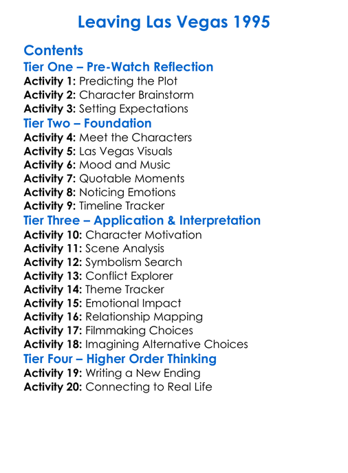 Leaving Las Vegas 1995 Worksheet Activity Booklet