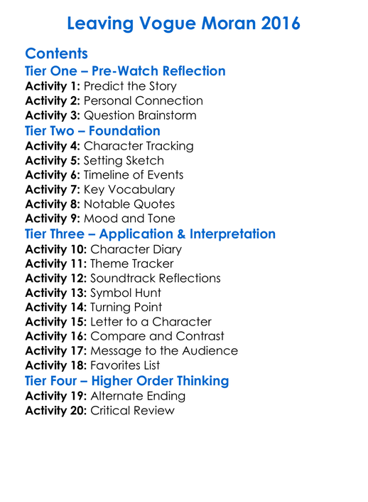 Leaving Vogue Moran 2016 Worksheet Activity Booklet