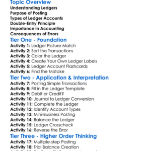 Ledger And Posting Worksheet Activity Booklet
