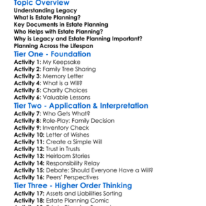 Legacy And Estate Planning Worksheet Activity Booklet