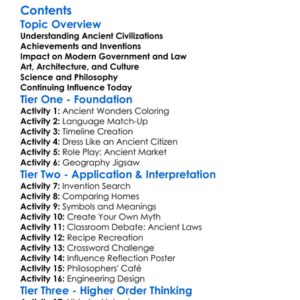 Legacy And Influence Of Ancient Civilizations Worksheet Activity Booklet