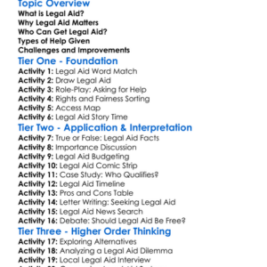 Legal Aid Worksheet Activity Booklet