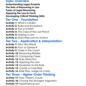 Legal Analysis And Reasoning Worksheet Activity Booklet